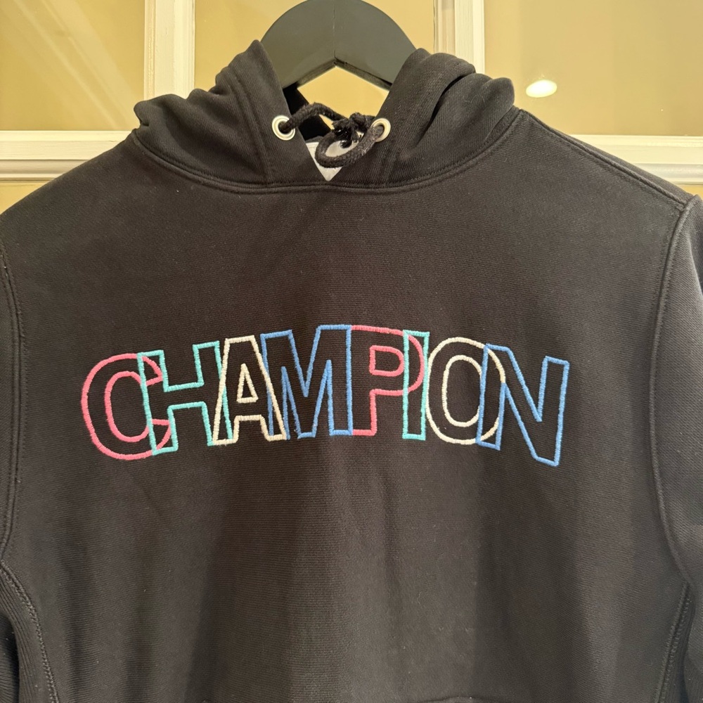 Champion Reverse Black Weave Colorful Embroidered Logo Pullover Hoodie Size S